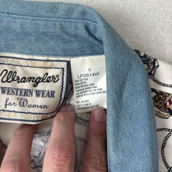 Wrangler Shirt Womens Size Small Western Wear Cowboy Boots Button Up Rodeo VTG - Picture 4 of 11